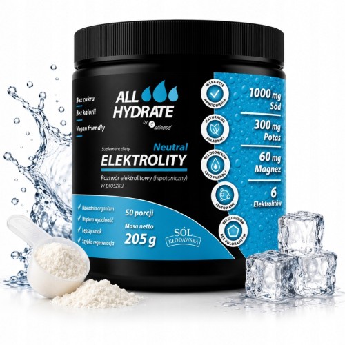 Aliness Elektrolity AllHydrate Neutral + Kofeina Nawodnienie 205g 50 porcji