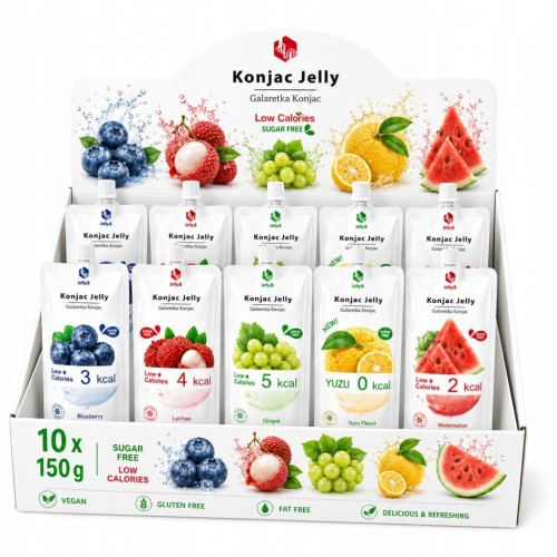 Jelly.B Konjac Jelly MIX 10 szt. Galaretka do Picia Bez Cukru Wege KETO