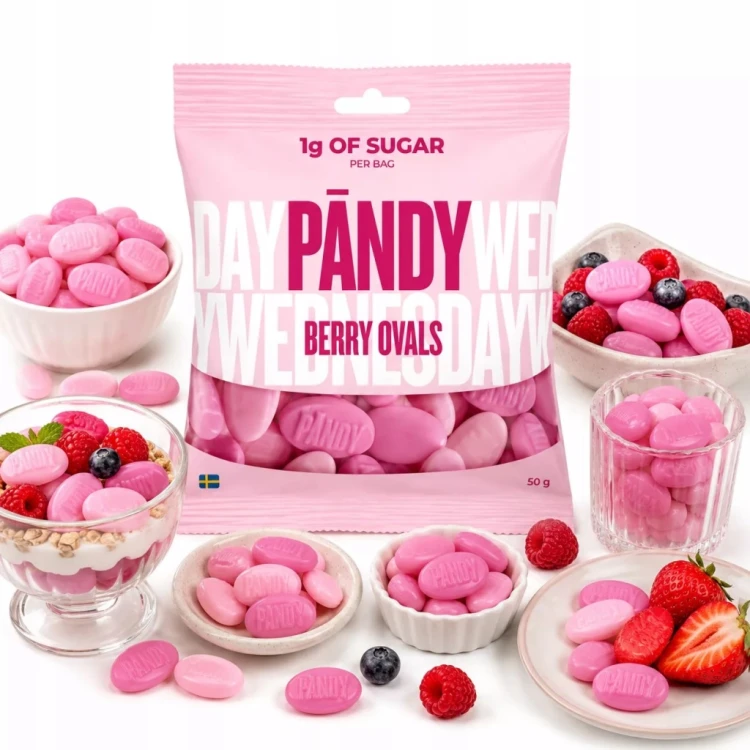 Pandy Berry Ovals Żelki Bez Cukru Poziomka Granat Błonnik KETO