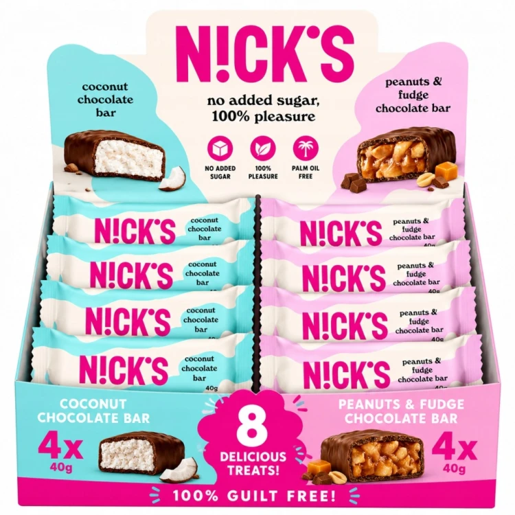 Nick's Coconut i Peanuts fudge MIX 8 szt Baton Kokosowy Orzechowy Bez Cukru