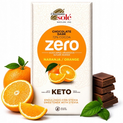 Sole Czekolada Gorzka 72% Kakao z Pomarańczą Bez Cukru Stewia KETO 100g