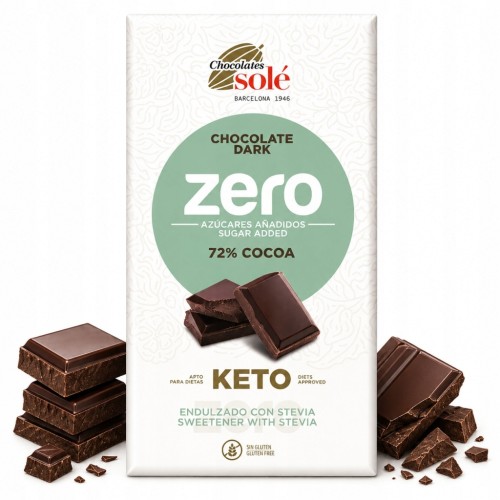Sole Czekolada Gorzka Ciemna 72% Kakao Bez Cukru Stewia KETO 100g