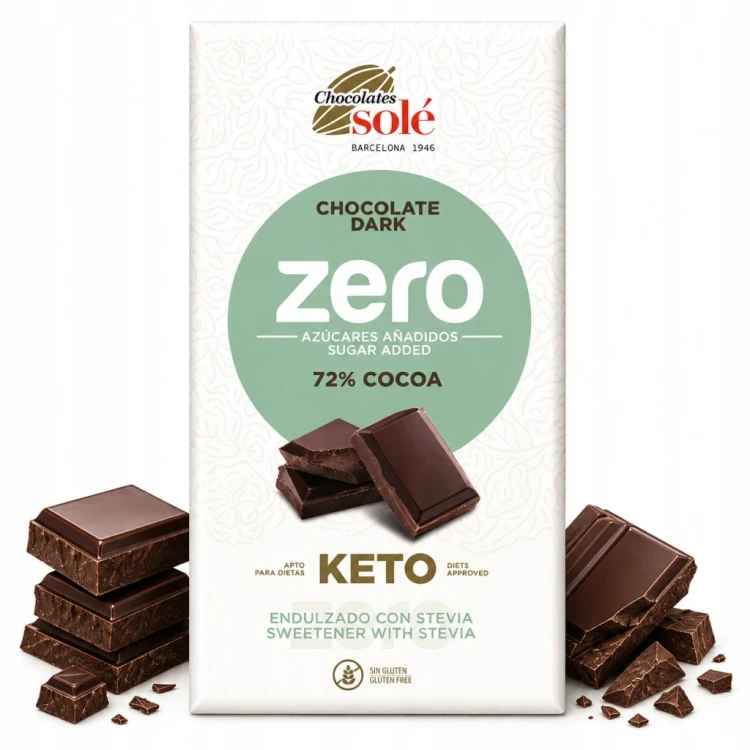 Sole Czekolada Gorzka Ciemna 72% Kakao Bez Cukru Stewia KETO 100g