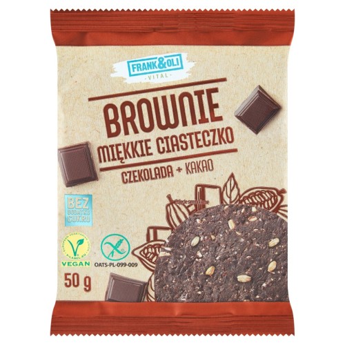 Fran&Oli Ciastko Czekolada Brownie Miękkie Bezglutenowe Bez Cukru 50g