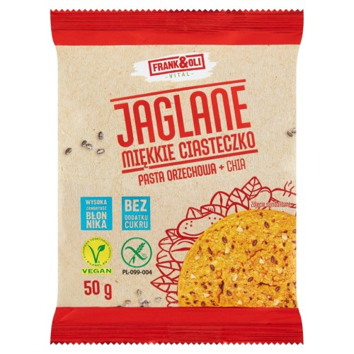 Frank&Oli Ciastko Jaglane z Pastą Orzechową i Chia Bez Cukru Błonnik (50g)