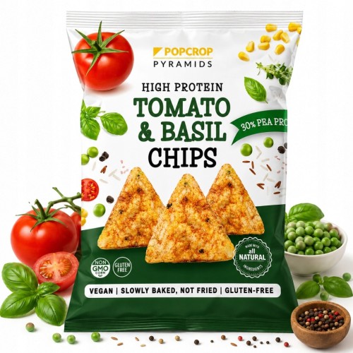Chipsy Chrupki Proteinowe PopCrop Pomidor z Bazylią Bezglutenowe 60g