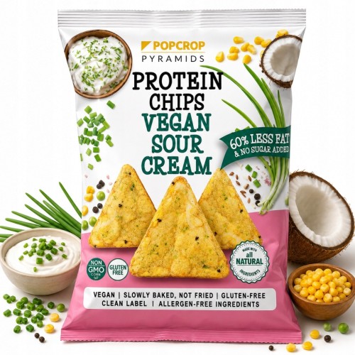 Chipsy Chrupki Proteinowe PopCrop Sour Cream Vegan Bezglutenowe 60g