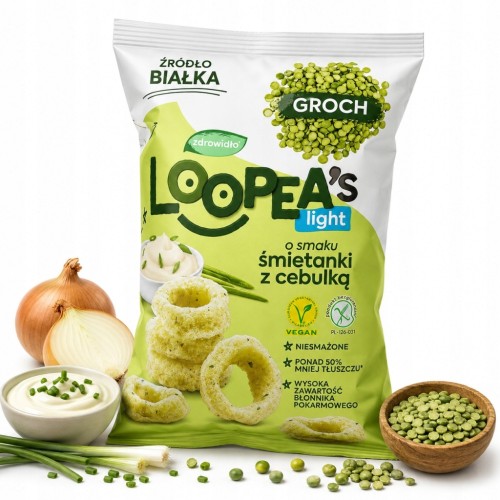 Loopea's Chrupki Light z Grochu Śmietanka z Zieloną Cebulką Bez Glutenu 50g