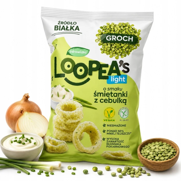 Loopea's Chrupki Light z Grochu Śmietanka z Zieloną Cebulką Bez Glutenu 50g