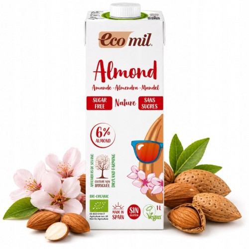 Ecomil Napój Migdałowy BIO Roślinny Naturalny Bez Cukru Bez Glutenu 1L