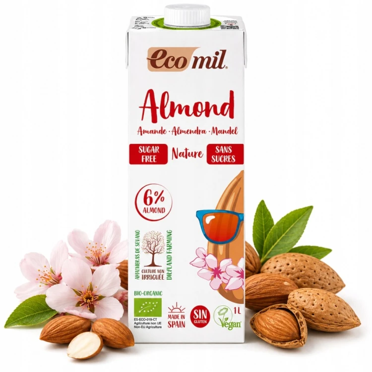 Ecomil Napój Migdałowy BIO Roślinny Naturalny Bez Cukru Bez Glutenu 1L