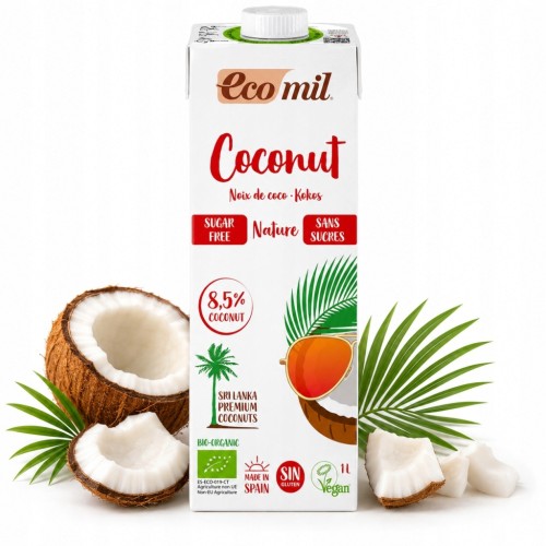 Ecomil Napój Kokosowy BIO Roślinny Naturalny Bez Cukru Bez Glutenu 1L