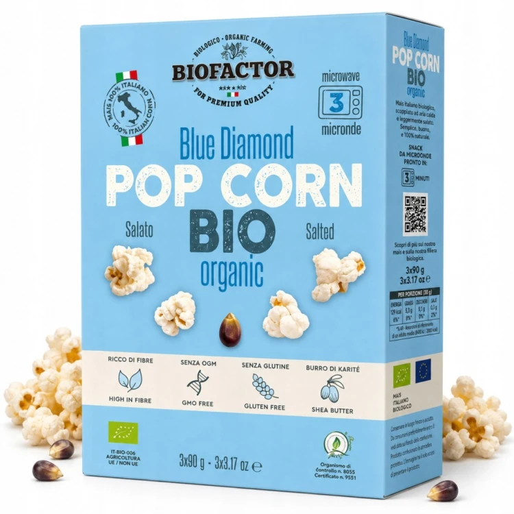 Biofactor Popcorn z Niebieskiej Kukurydzy do mikrofalówki BIO 3 szt. 3x90g